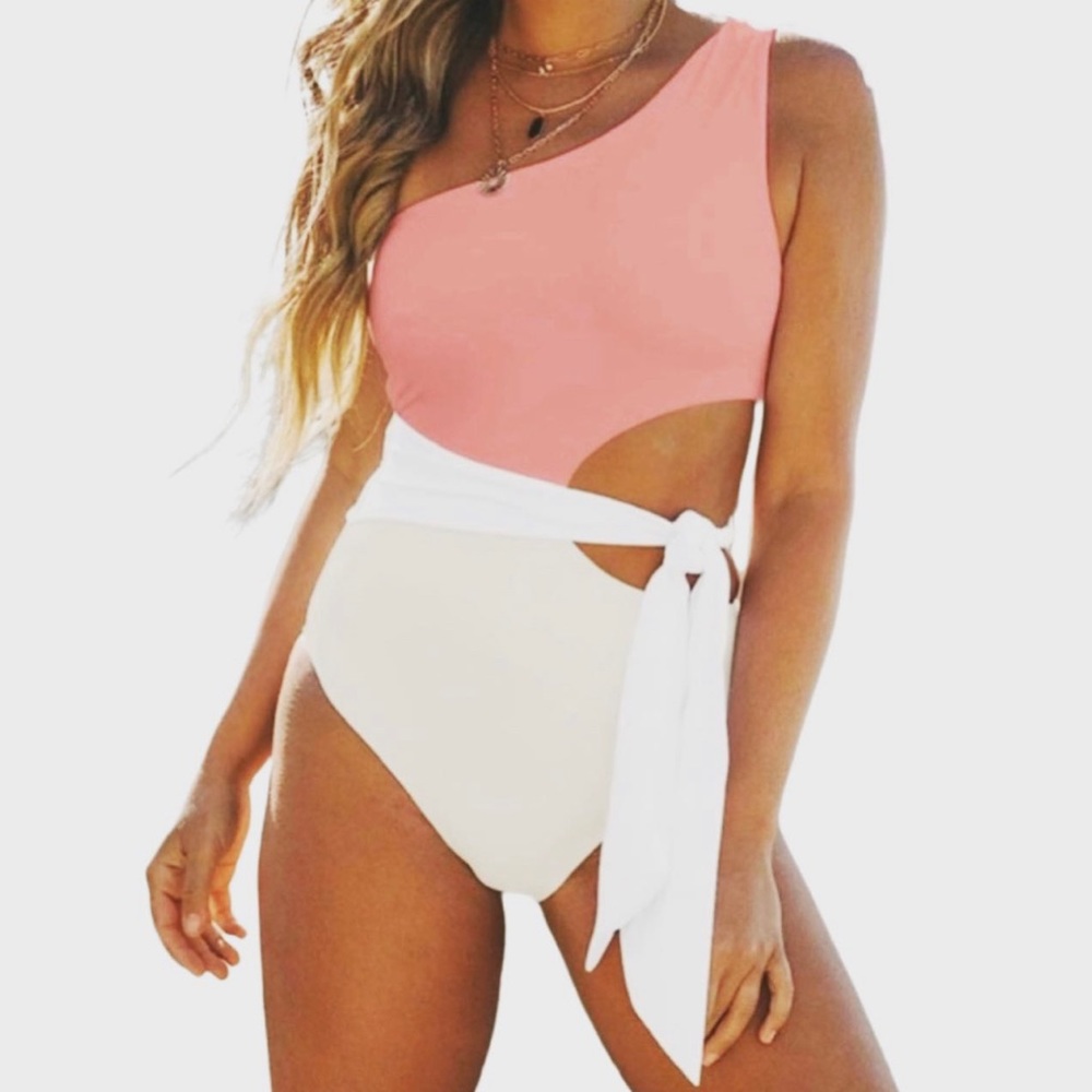 Lillusory Swim | One Shoulder Monokini Side Tie Cut Out | Pink Apricot